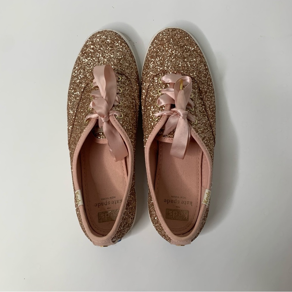 Kate Spade Keds Sneakers Pink Rose Gold Sparkle Glitter Womens 8. - Picture 2 of 6
